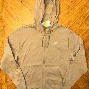 Nike Sportswear Club Fleece Hoodie Mens Small Khaki Full Zip Swoosh Logo New